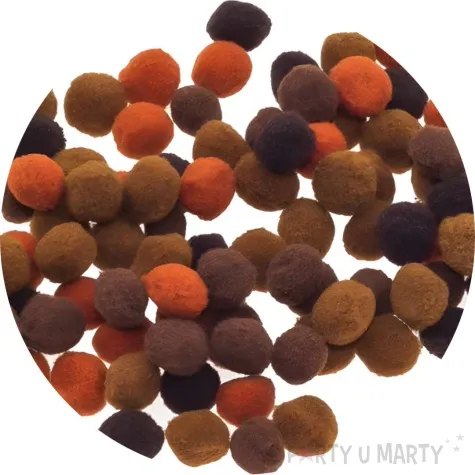 pompony pluszowe poliestrowe brazowy mix brewis 10mm 100 szt