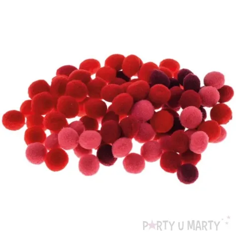 pompony pluszowe poliestrowe czerwony mix brewis 10mm 100 szt