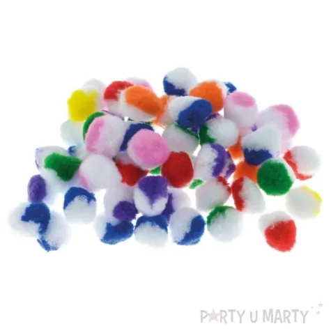pompony pluszowe poliestrowe dwukolorowe mix brewis 25mm 60 szt
