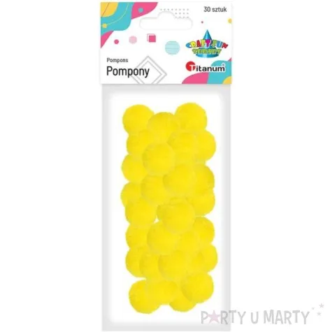pompony pluszowe poliestrowe sloneczne zolte titanum 25 mm 30 szt