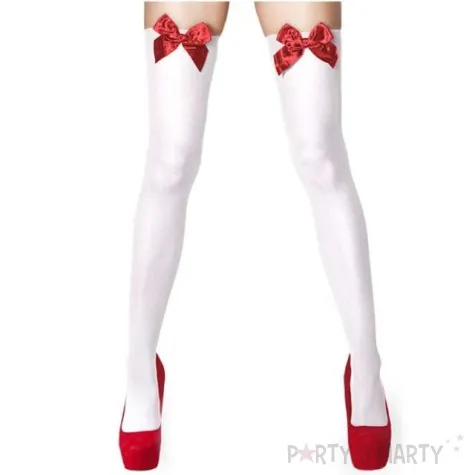 ponczochy party kokardki biale boland