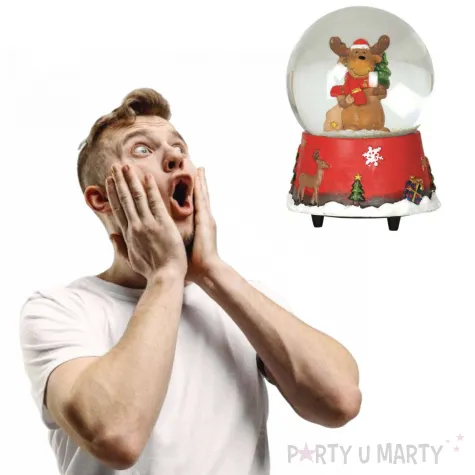 pozytywka renifer w szklanej kuli kolorowa guirca 15 cm