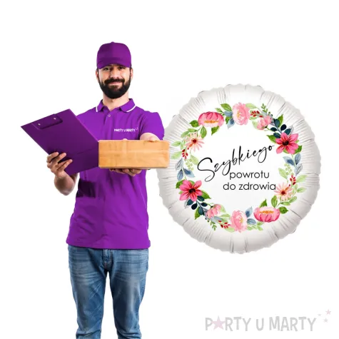 prezent dekoracja balon foliowy szybkiego powrotu do zdrowia bialy do szpitala 18 rnd