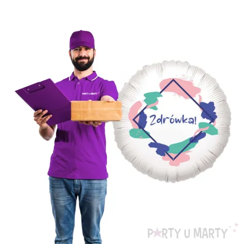 prezent dekoracja balon foliowy zdrowka bialy do szpitala 18 rnd
