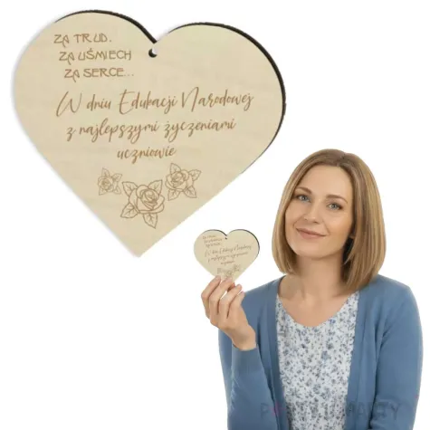 prezent dla nauczyciela na dzien edukacji drewniana zawieszka serce dekoracja 90x80 mm