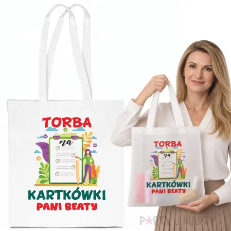 prezent dla nauczyciela na dzien edukacji materialowa torba eko na zakupy na kartkowki imie