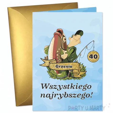 prezent dla wedkarza na urodziny kartka okolicznosciowa xl urodzinowa zlota rybka personalizacja