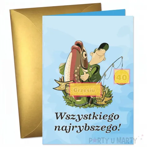 prezent dla wedkarza na urodziny kartka okolicznosciowa xl urodzinowa zlota rybka personalizacja