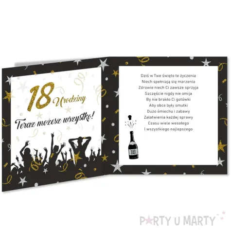prezent na 18 urodziny kartka okolicznosciowa glamour czarna upominek pamiatka z koperta
