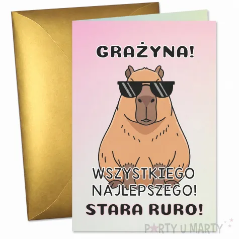 prezent na 30 40 50 urodziny kartka okolicznosciowa xl kapibara najlepszego stara ruro imie a4