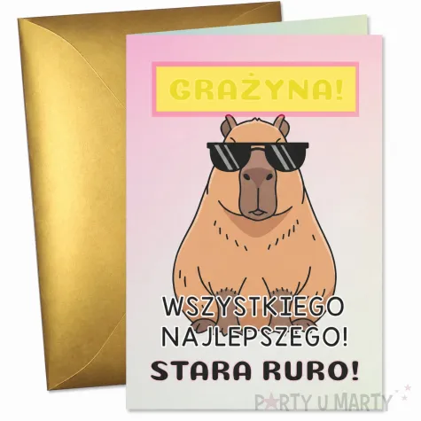 prezent na 30 40 50 urodziny kartka okolicznosciowa xl kapibara najlepszego stara ruro imie a4
