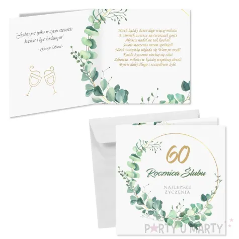prezent na 60 rocznice slubu pamiatka kartka okolicznosciowa eukaliptus beauty 15x15 cm