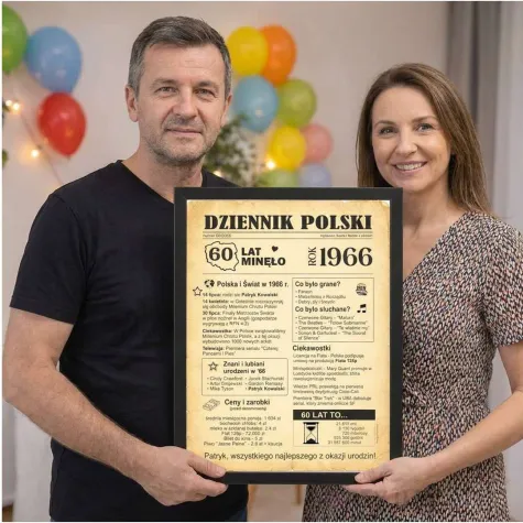 prezent na 60 urodziny szescdziesiatke kartka plakat gazeta w ramce dziennik polski 1966 imi