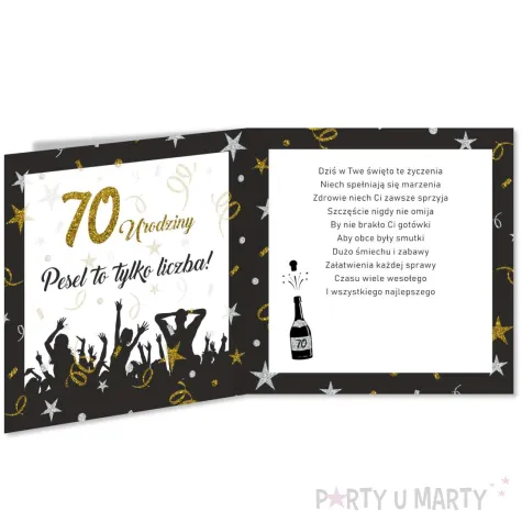 prezent na 70 urodziny kartka okolicznosciowa glamour czarna upominek pamiatka z koperta