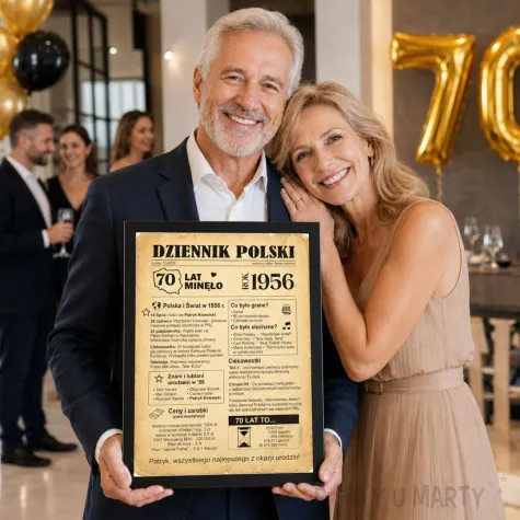 prezent na 70 urodziny siedemdziesiatke kartka plakat gazeta w ramce dziennik polski 1986 imi