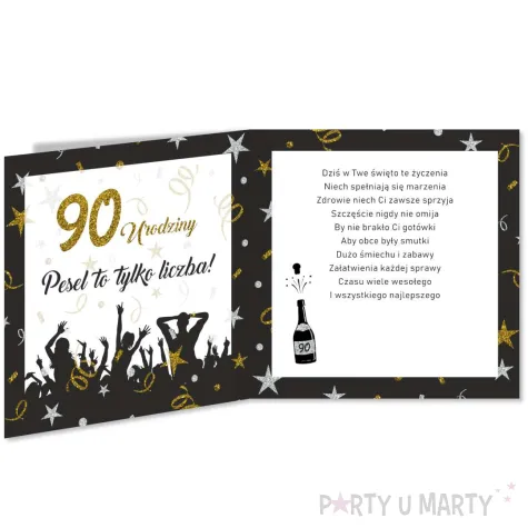 prezent na 90 urodziny kartka okolicznosciowa glamour czarna upominek pamiatka z koperta