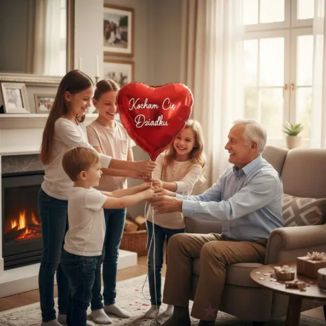 prezent na dzien babci balon foliowy kocham cie dziadku imiona wnukow czerwony dekoracja
