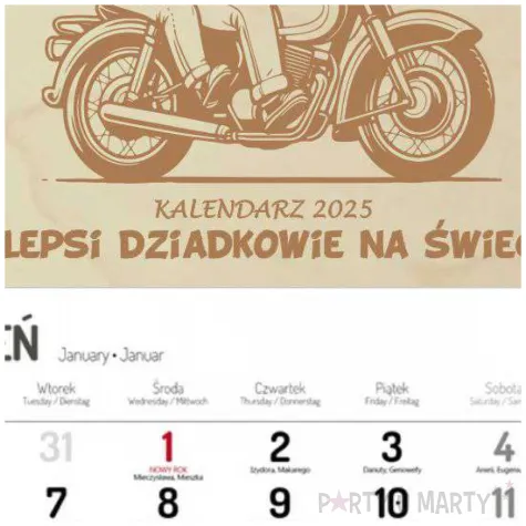 prezent na dzien babci i dziadka drewniany kalendarz z nadrukiem motocykl 28x32 cm