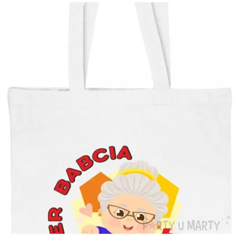 prezent na dzien babci materialowa torba na zakupy super babcia bialy 40x35 cm