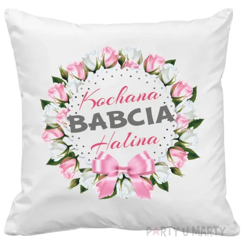 prezent na dzien babci poszewka na poduszke z imieniem kochana babcia personalizowana 40 x 40