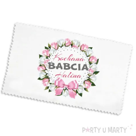 prezent na dzien babci sciereczka z mikrofibry z imieniem do czyszczenia okularow bialy 15 x10cm