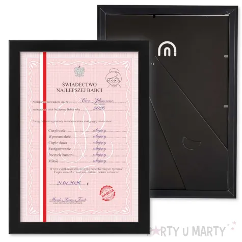 prezent na dzien babci swiadectwo dyplom najlepszej babci personalizowany w ramce a4