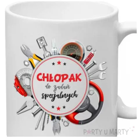 prezent na dzien chlopaka ceramiczny kubek chlopak do zadan specjalnych bialy 330 ml