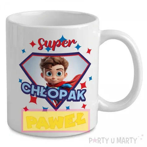 prezent na dzien chlopaka dla kolegi z klasy szkoly kubek z imieniem super chlopak bialy 330 ml