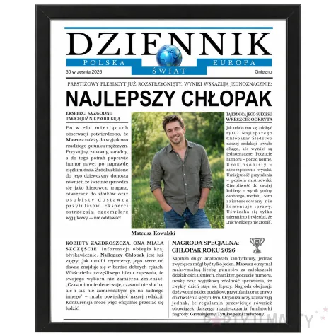 prezent na dzien chlopaka fotoramka z imieniem najlepszy chlopak personalizacja certyfikat a3