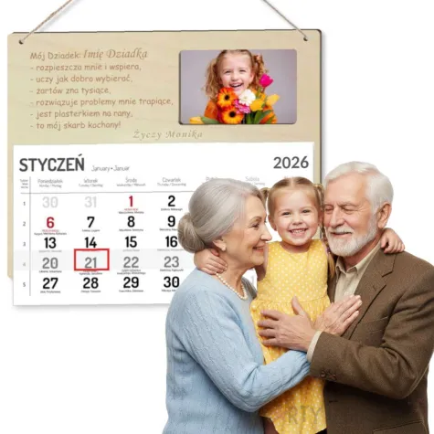 prezent na dzien dziadka drewniany kalendarz personalizowany z imieniem 29x26 cm