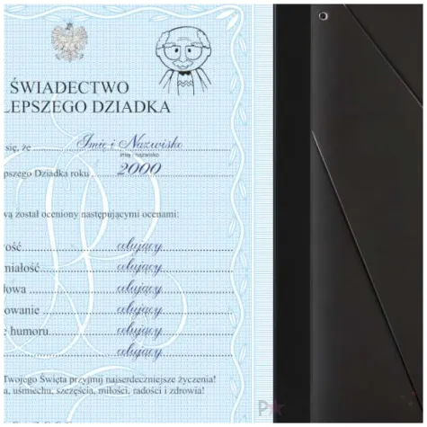 prezent na dzien dziadka swiadectwo dyplom najlepszego dziadka personalizowany w ramce a4