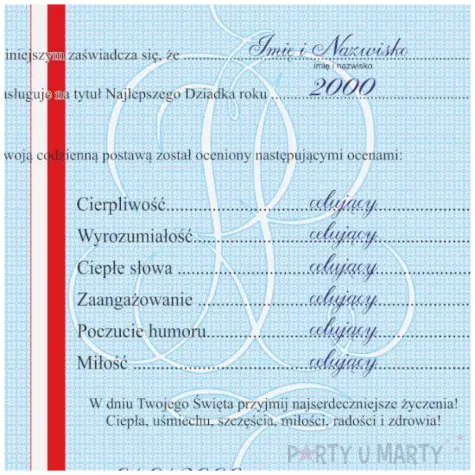 prezent na dzien dziadka urodziny swiadectwo dyplom najlepszego dziadka personalizowany a4