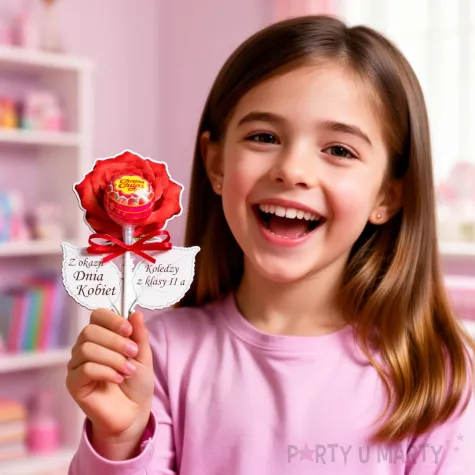 prezent na dzien kobiet 8 marca do szkoly przedszkola dekoracja na lizaka roza personalizacja