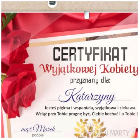 prezent na dzien kobiet urodziny personalizowany certyfikat wyjatkowej kobiety antyrama a4