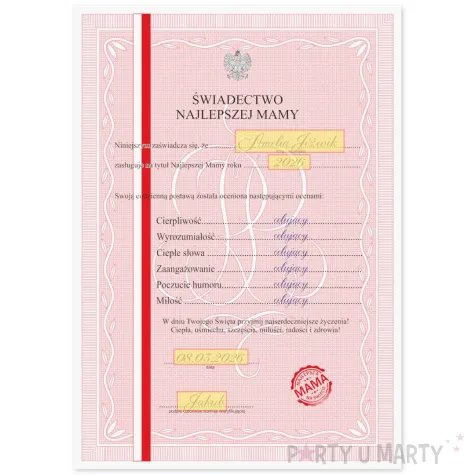 prezent na dzien matki 26 maja swiadectwo w ramce dyplom najlepszej mamy personalizacja a4