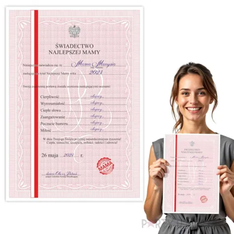 prezent na dzien matki swiadectwo dyplom dla najlepszej mamy a4