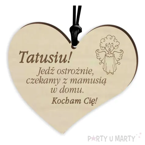 prezent na dzien ojca 23 czerwca zawieszka drewniana do samochodu serce jedz ostroznie 8x7 cm
