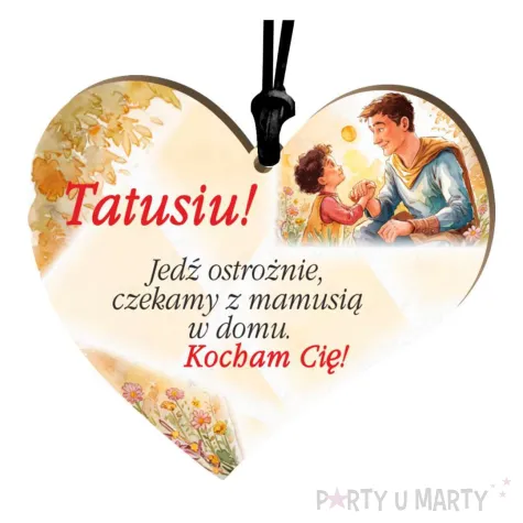 prezent na dzien ojca 23 czerwca zawieszka drewniana do samochodu serce jedz ostroznie 8x7 cm