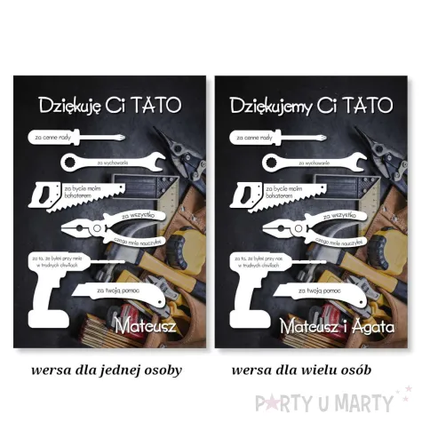 prezent na dzien ojca podziekowanie certyfikat w ramce narzedzia imiona dzieci a4