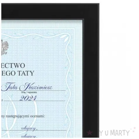 prezent na dzien ojca swiadectwo w czarnej ramce dla najlepszego taty do wieszania i postawienia