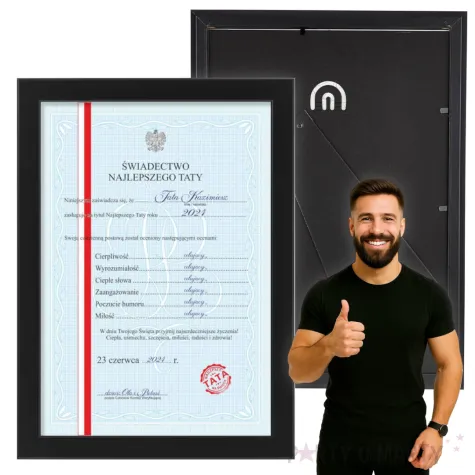 prezent na dzien ojca swiadectwo w czarnej ramce dla najlepszego taty do wieszania i postawienia