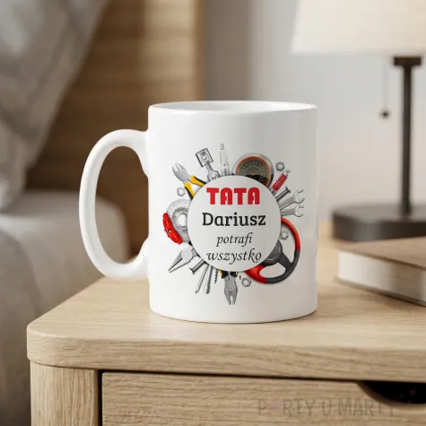 prezent na dzien ojca urodziny kubek personalizowany tata potrafi wszystko imie 330 ml