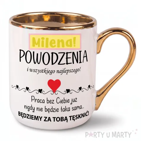 prezent na odejscie z pracy kubek z imieniem serce bedziemy tesknic personalizacja 330 ml