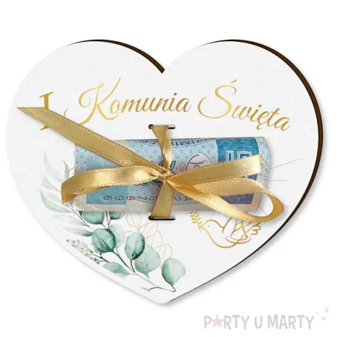 prezent na pierwsza komunie swieta karnet na banknot pieniadze serce 10x8 5 cm