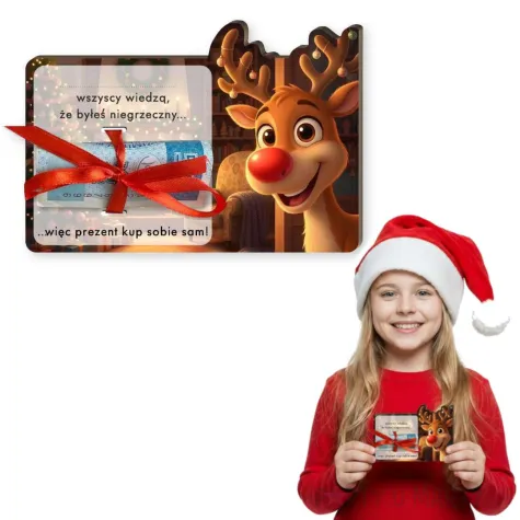 prezent na swieta boze narodzenie mikolajki karnet na banknot renifer rudolf kup sobie sam