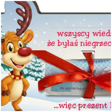prezent na swieta boze narodzenie mikolajki karnet na banknot reniferka luiza kup sobie sama