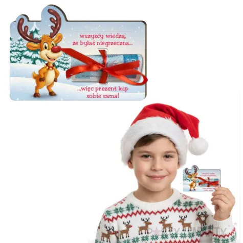 prezent na swieta boze narodzenie mikolajki karnet na banknot reniferka luiza kup sobie sama
