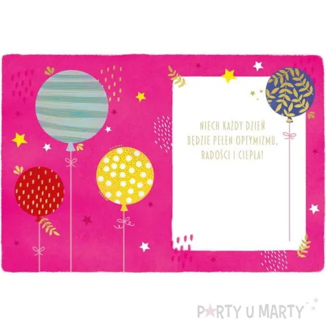 prezent na urodziny imieniny kartka okolicznosciowa z koperta balony w rozu b6