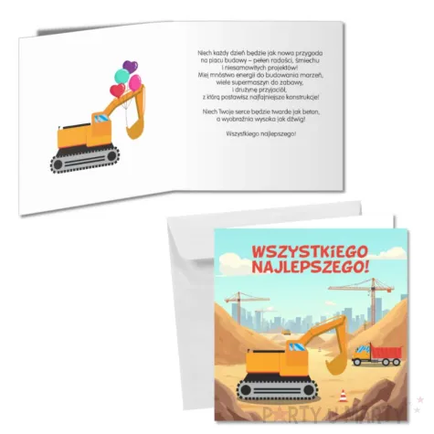 prezent na urodziny kartka okolicznosciowa budowa koparka pamiatka zyczenia koperta
