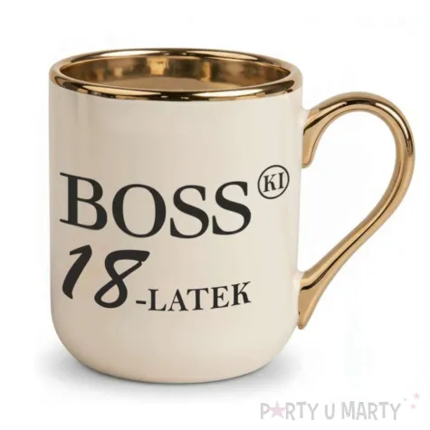 prezent na urodziny kubek bosski 18 latek kremowo zloty elegancki upominek 330 ml